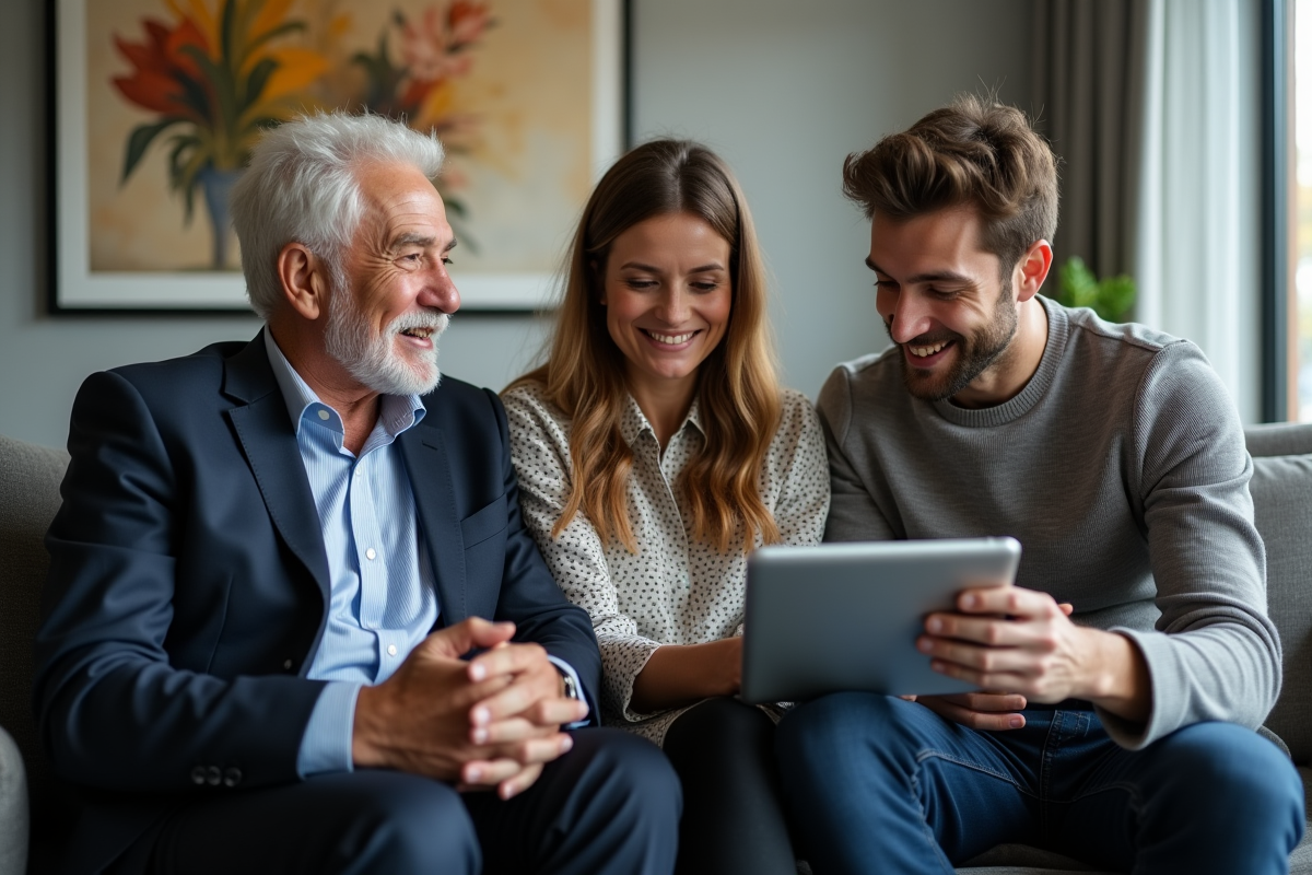 Trois collègues partageant des idées avec une tablette