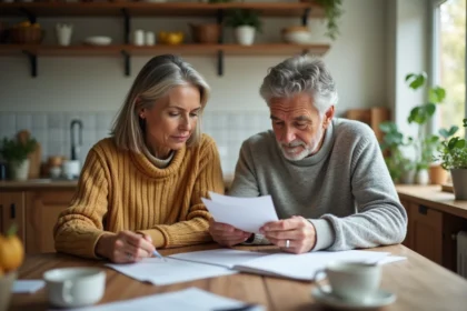 Couple d'adultes dans une cuisine lumineuse et spacieuse