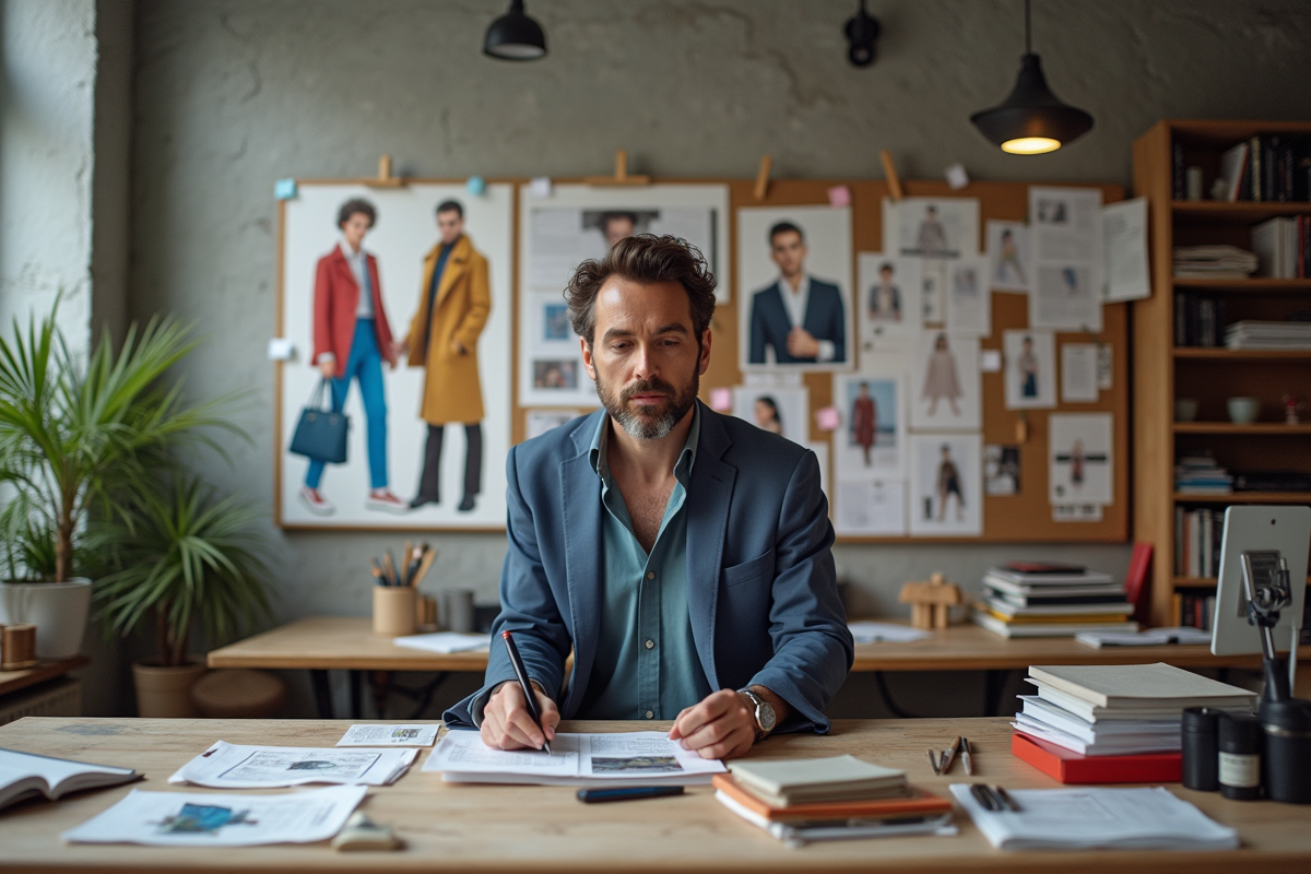 Editeur de mode analysant tissus et mood boards