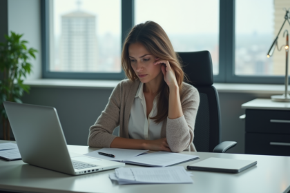 Femme d affaires assise au bureau en fatigue