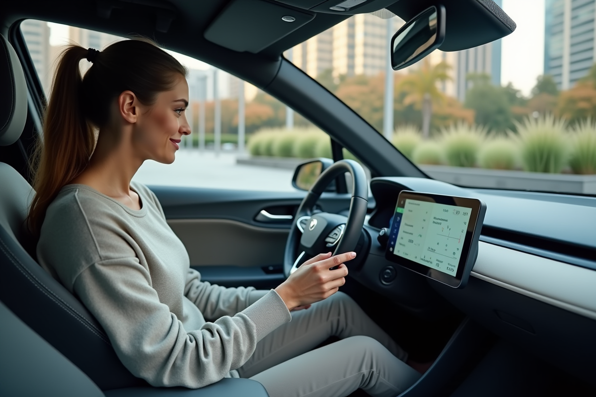 Femme regardant le tableau de bord d