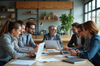 Groupe de collègues divers en réunion de travail