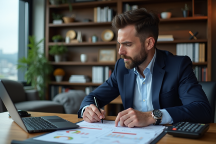Homme d'affaires en costume dans un bureau moderne