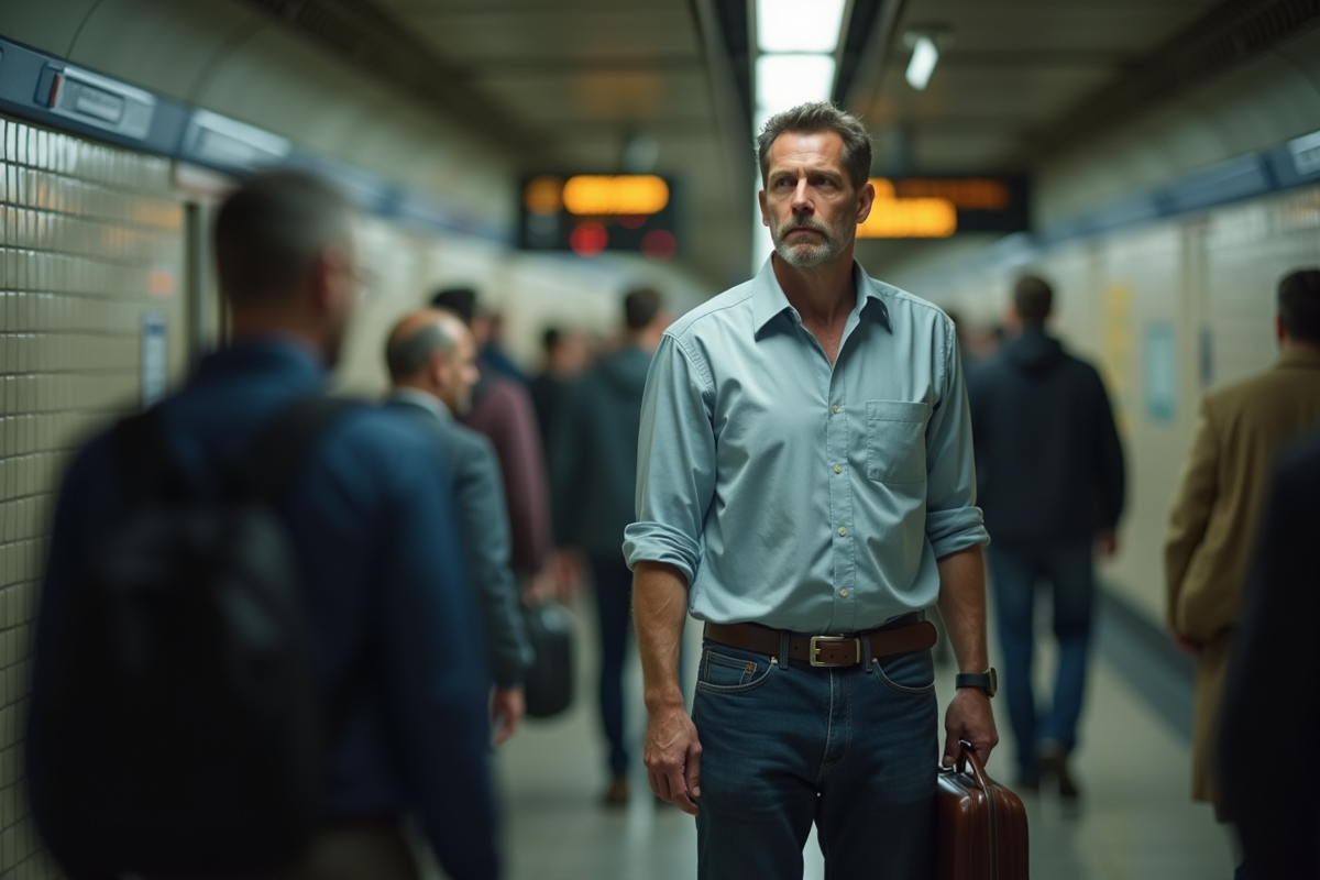 Homme dans le métro en pause urbaine