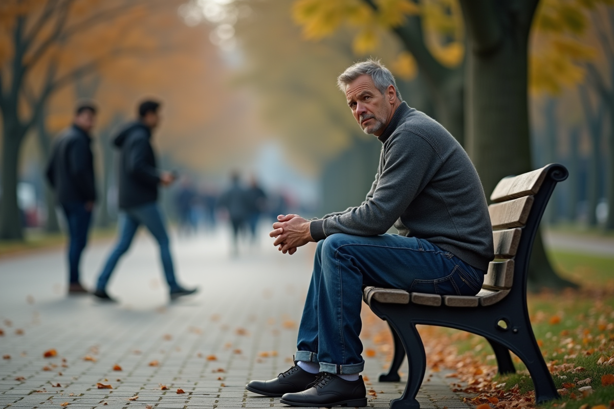 Homme assis sur un banc dans un parc en automne
