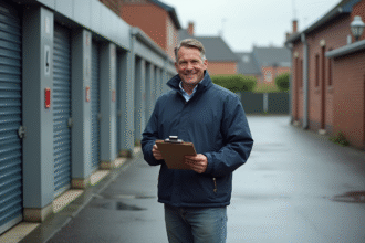 Homme souriant devant un centre de stockage extérieur à Lille