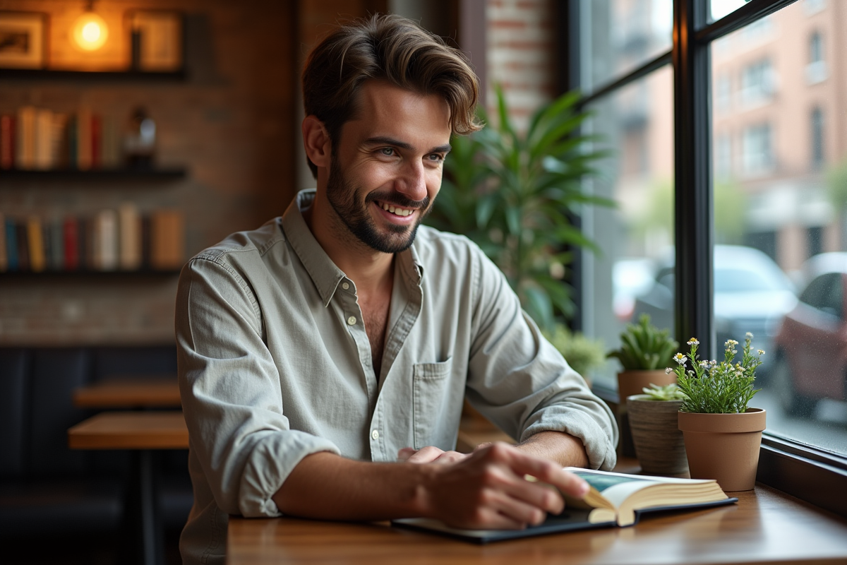 Jeune homme lisant un livre d