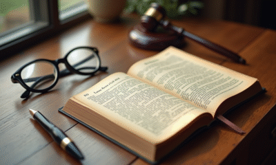Pages d'un ancien livre de droit civil français sur un bureau en bois