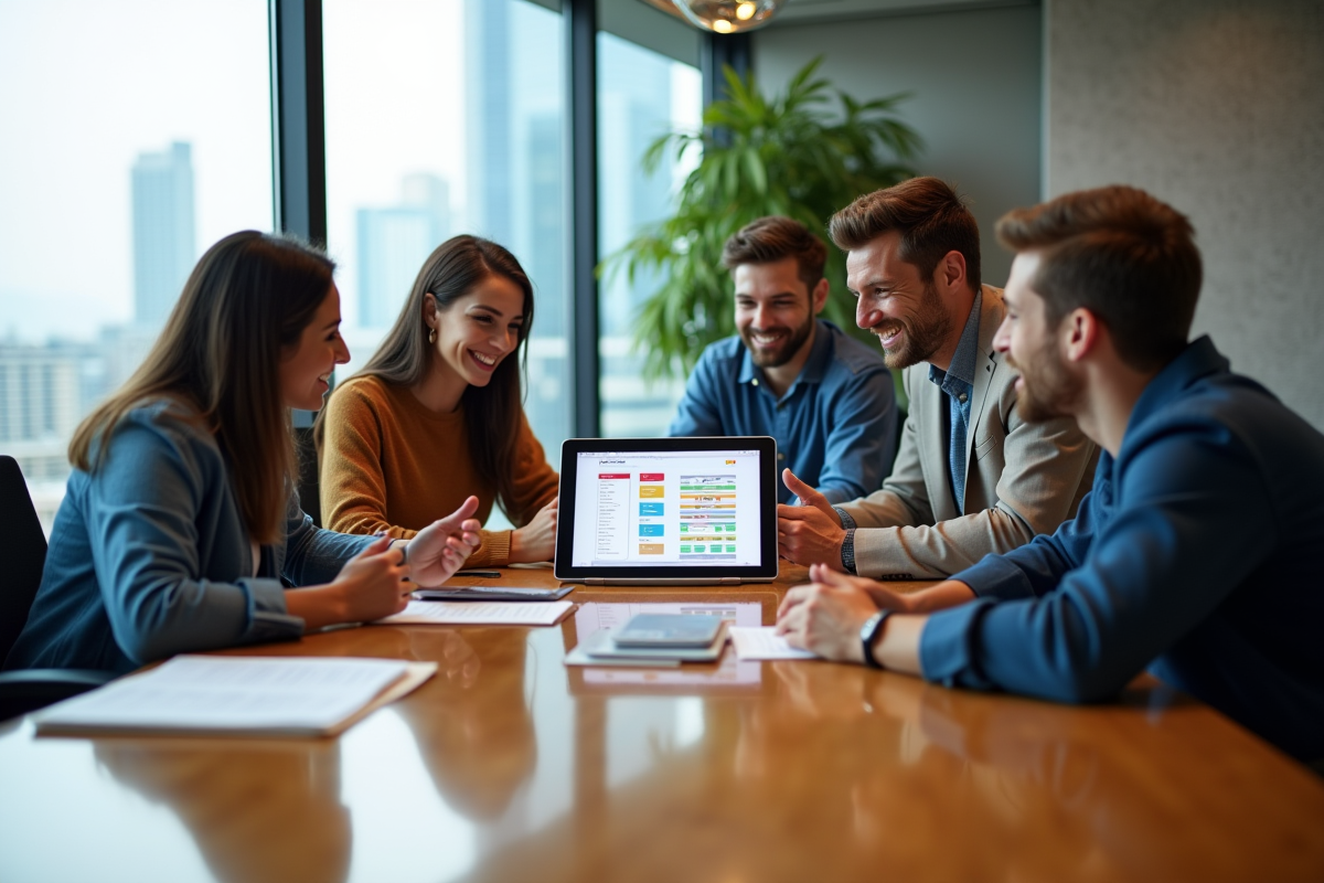 Groupe de jeunes professionnels discutant en réunion