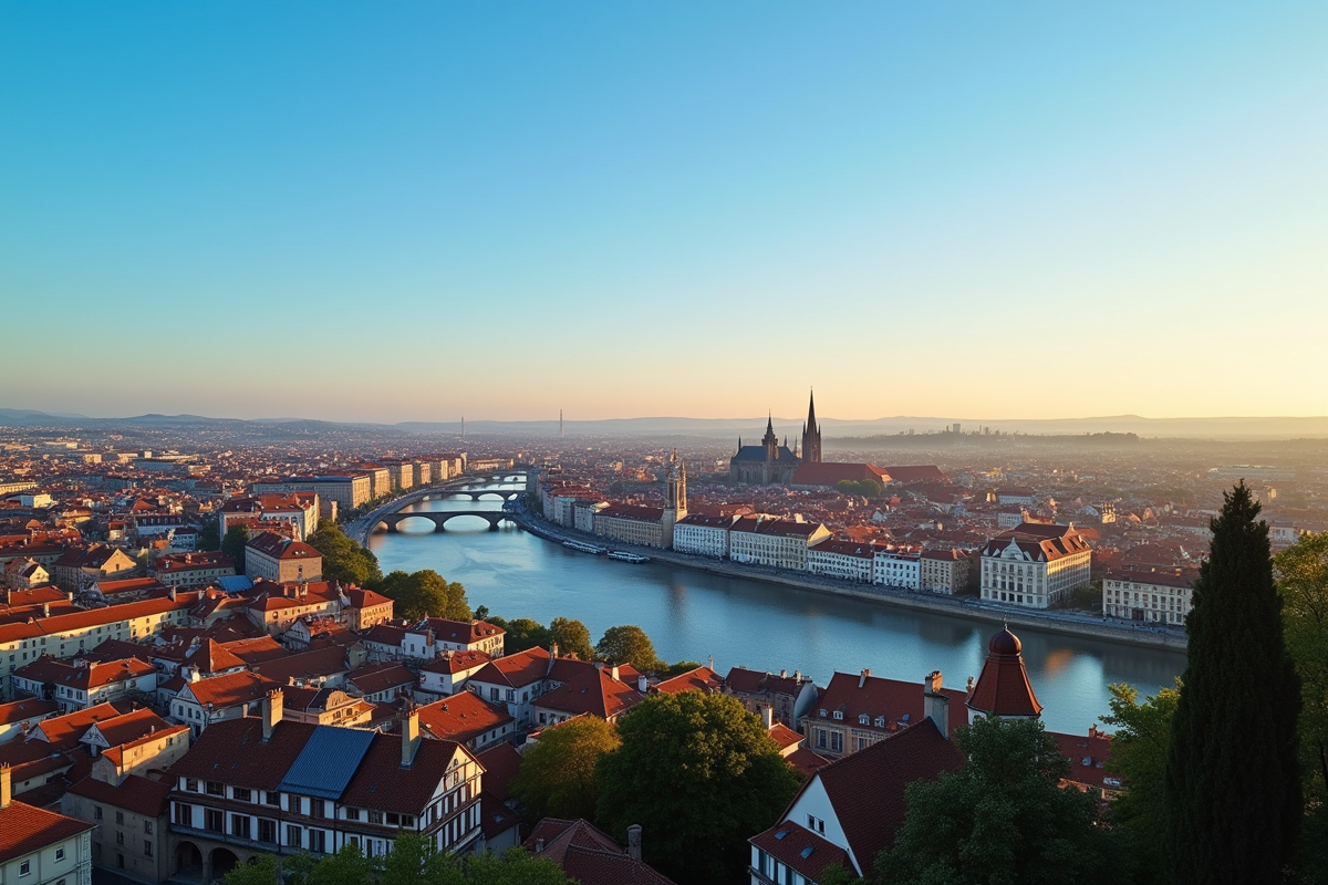 Vue panoramique de Toulouse avec la Garonne au lever du soleil